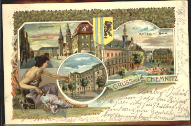 ww34703 Chemnitz Markt Rathaus Boerse Lehranstalt x 1898