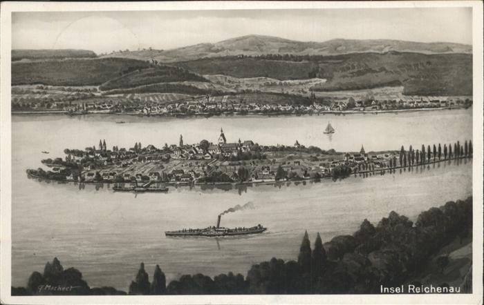 Reichenau Bodensee Gesamtansicht Dampfer