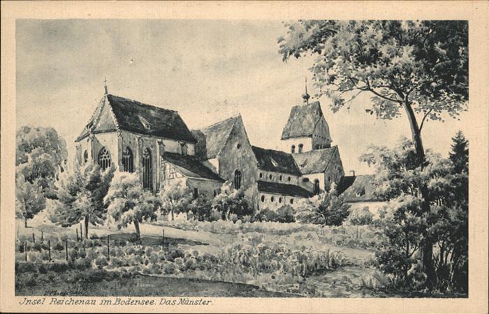 Reichenau Bodensee Münster [Künstlerkarte V. Marschall]