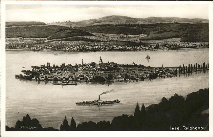 Reichenau Bodensee Gesamtansicht Dampfer