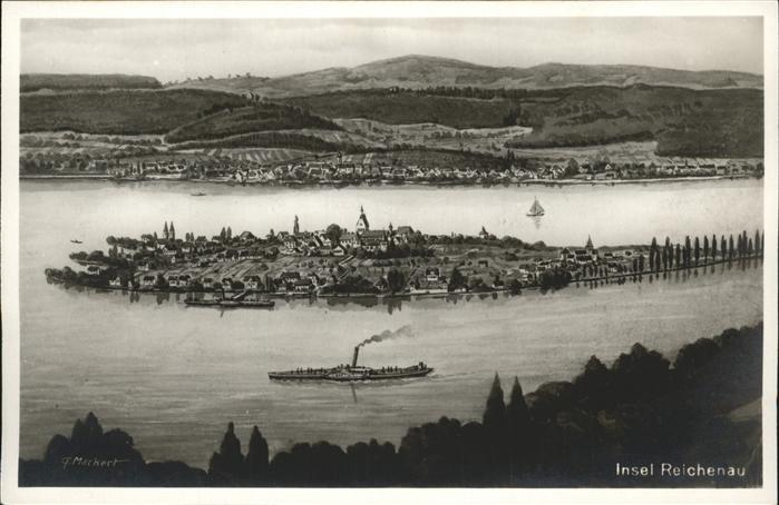 Reichenau Bodensee Gesamtansicht Dampfer
