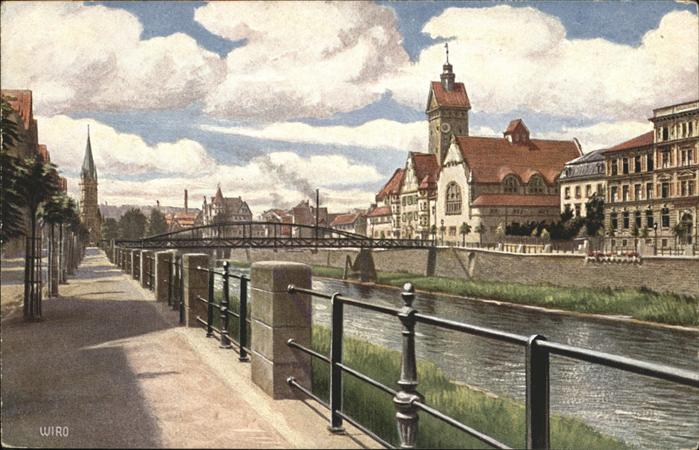 Pforzheim Stadtbad Gewerbeschule Enz Künstlerkart