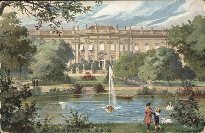 Ludwigsburg Schloss Teich Kinder Künstlerkarte