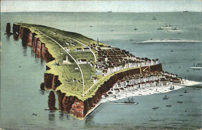 Helgoland Totalansicht Fliegeraufnahme Schiffe Bo