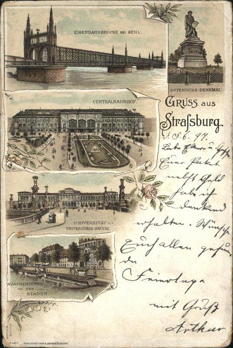 Strasbourg Alsace Eisenbahnbrücke 
Gutenberg-Denkmal
Ce