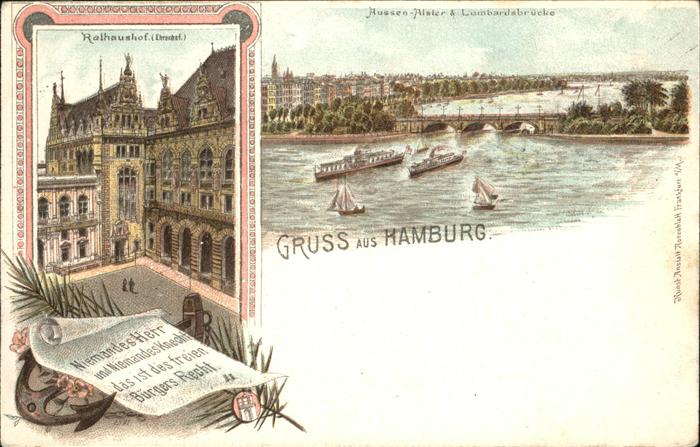Hamburg Schiff Brücke Rathaushof