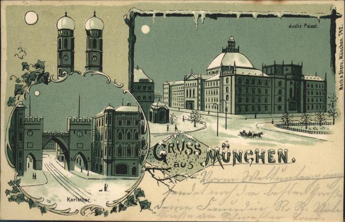 Muenchen Karlsthor Justiz Palast Pferdeschlitten