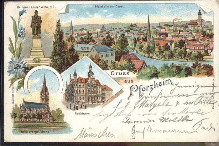 Pforzheim Denkmal Kaiser Wilhelm I Rathaus Kirche