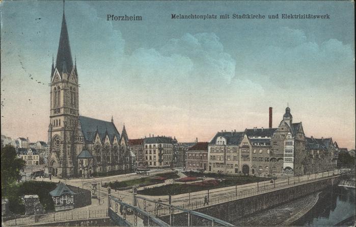 Pforzheim Melanchtonplatz mit Stadtkirche und Ele