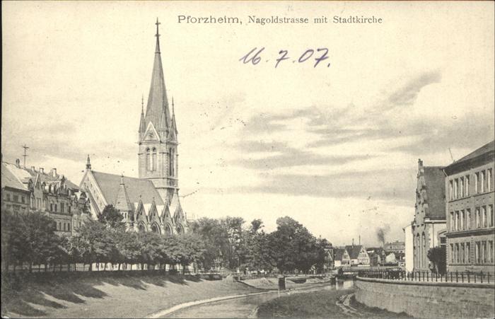 Pforzheim Nagoldstrasse mit Stadtkirche