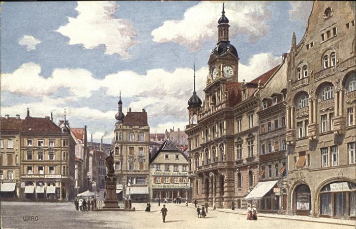 Pforzheim Marktplatz mit Rathaus und Kriegerdenkm