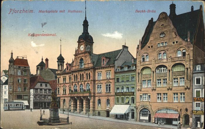 Pforzheim Marktplatz mit Rathaus und Kriegerdenkm