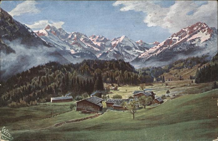 Schwand Oberstdorf Ortsansicht mit Alpenpanorama Künstlerk