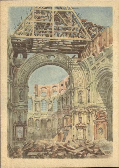 Muenchen Bayern St Michaelskirche zerstoerter Chor Kuenstlerkarte