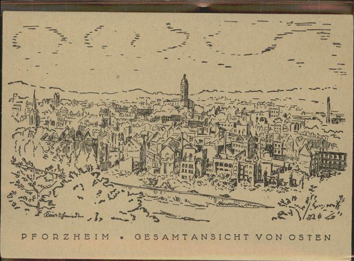 Pforzheim Gesamtansicht von Osten Künstlerkarte