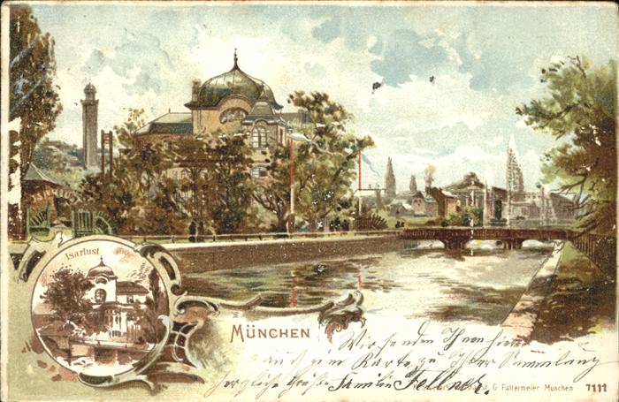 Muenchen Partie an der Isar Künstlerkarte