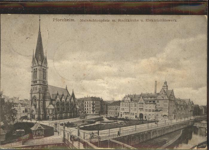 Pforzheim Melanchtonplatz mit Stadtkirche und Ele