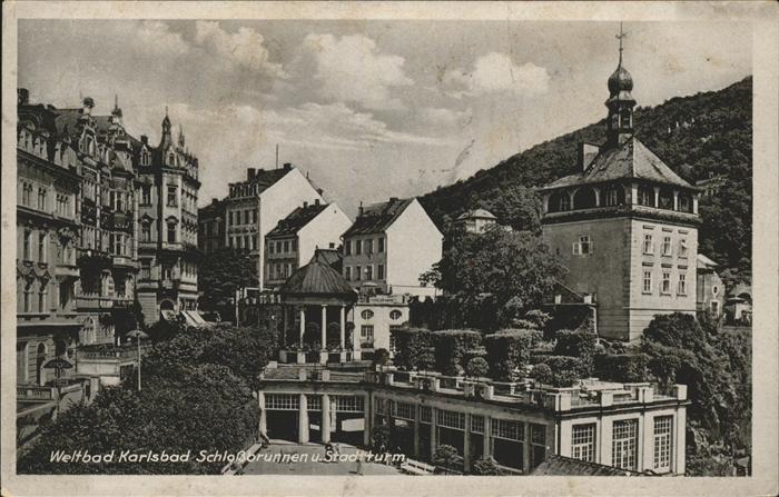 Karlsbad Eger Schlossbrunnen und Stadtturm