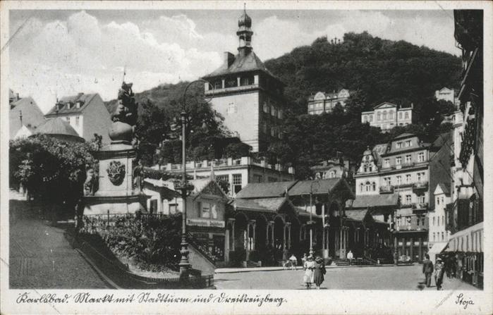 Karlsbad Eger Markt mit Stadtturm und Dreikreuzberg