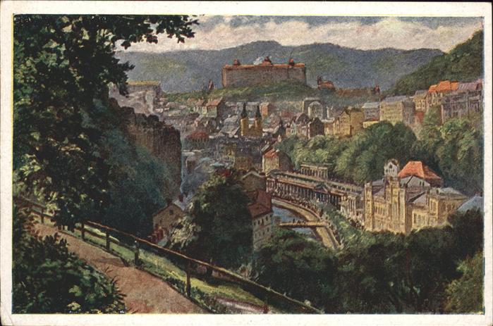 Karlsbad Eger Kurort mit heissen Sprudelquellen Künst