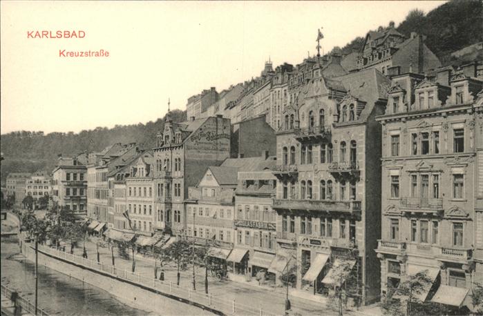 Karlsbad Eger Kreuzstrasse handkoloriert