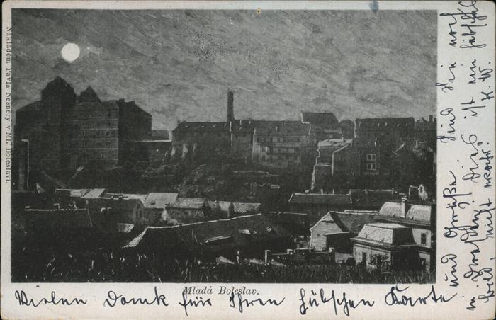 Mlada Boleslav Jungbunzlau Teilansicht im Mondschein