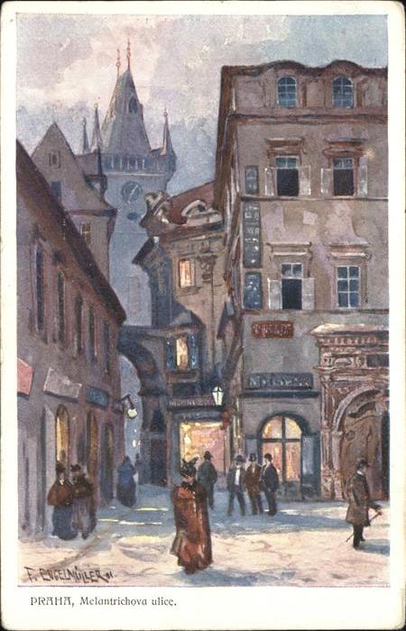 Prag Prahy Prague Melantrichova ulice Gasse Turm Künstler