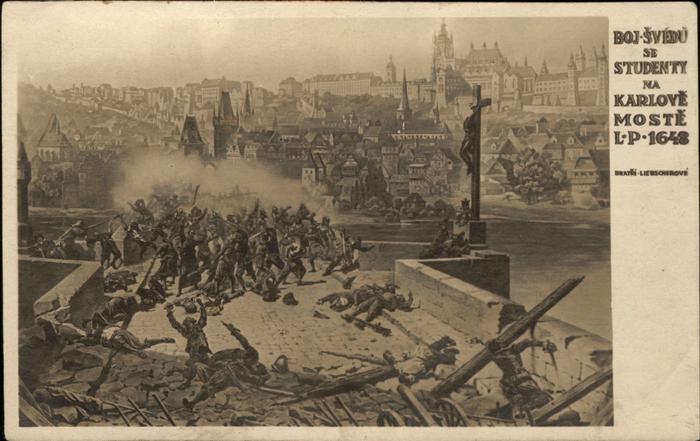 Prag Prahy Prague Boj Svedu se Studenty na Karlove Moste