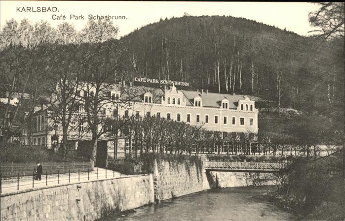 Karlsbad Eger Cafe Park Schönbrunn handkoloriert