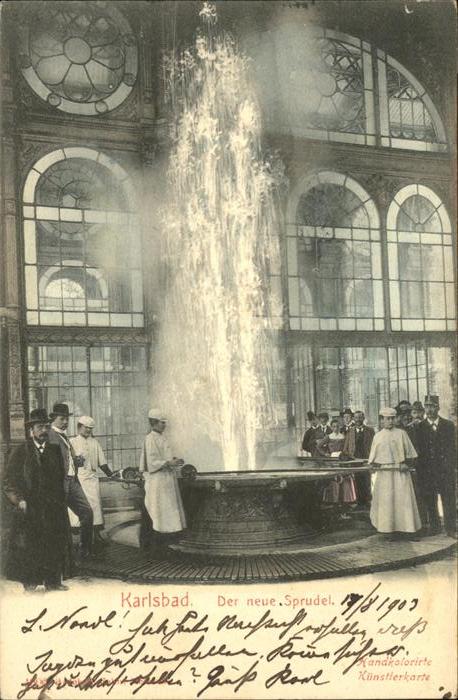 Karlsbad Eger Der neue Sprudel handkoloriert