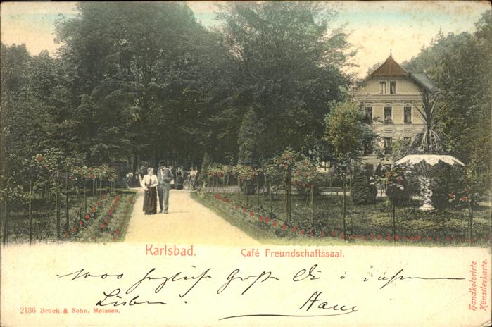 Karlsbad Eger Cafe Freundschaftssaal Park handkolorie