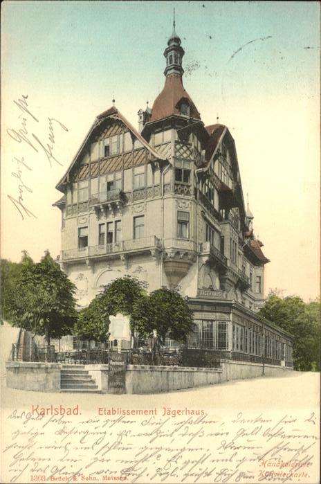 Karlsbad Eger Etablissement Jägerhaus handkoloriert