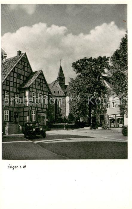 Enger Teilansicht Kirchturm Fachwerkhaeuser