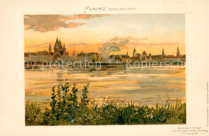 Mainz  Rhein Totalansicht Kuenstlerkarte C. Muench