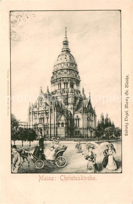 Mainz  Rhein Christuskirche Kutsche u. Damen