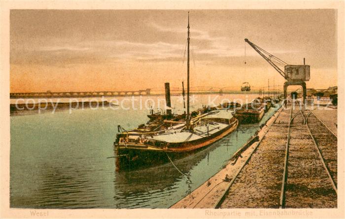 Wesel Rhein Rheinpartie m. Eisenbahnbruecke