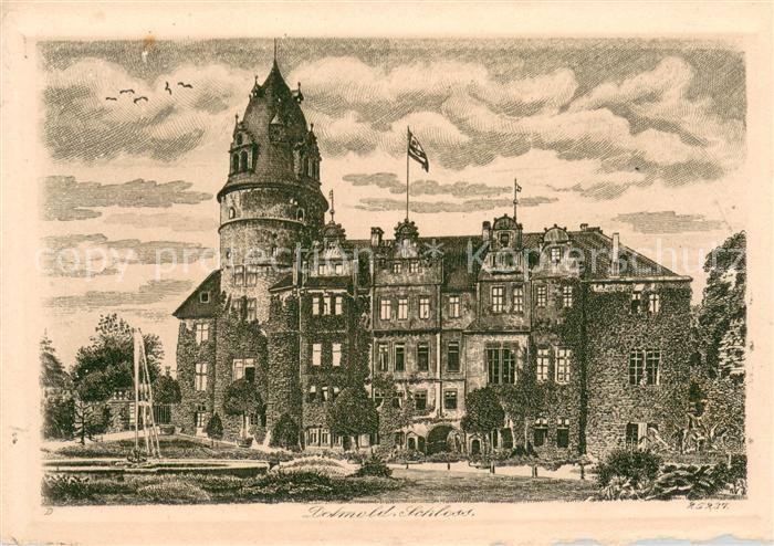 Detmold Schloss Aussenansicht Radierung