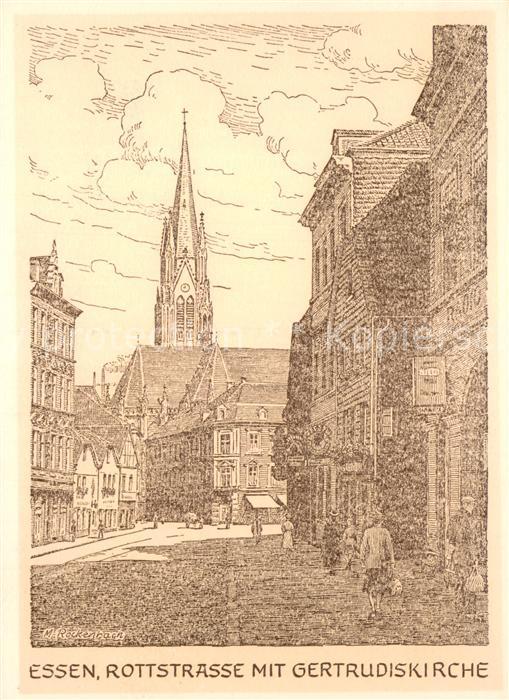 Essen  Ruhr Rottstrasse m. Gertrudiskirche Kuenstlerkarte M. Rockenbach