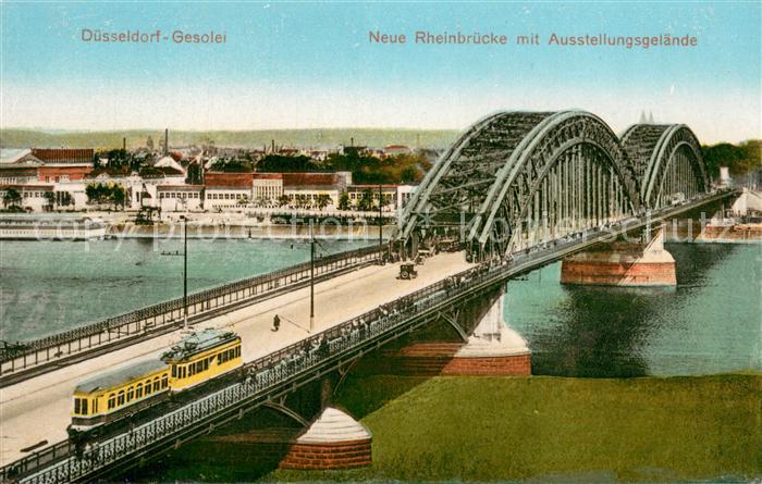 DuessELDORF  CITY Rheinbruecke mit Ausstellungsgebaeude Strassenbahn
