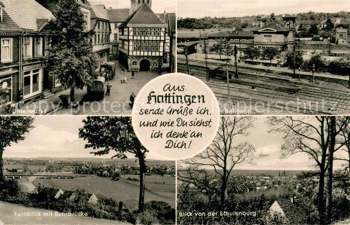 Hattingen Ruhr Bahnhof Untermarkt Ruhrbruecke Blick von der Schulenburg