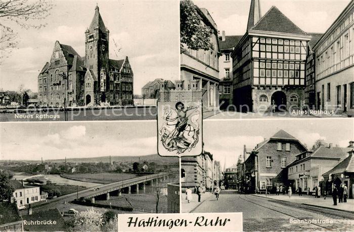 Hattingen Ruhr Altes und neues Rathaus Bahnhofstrasse Ruhrbruecke
