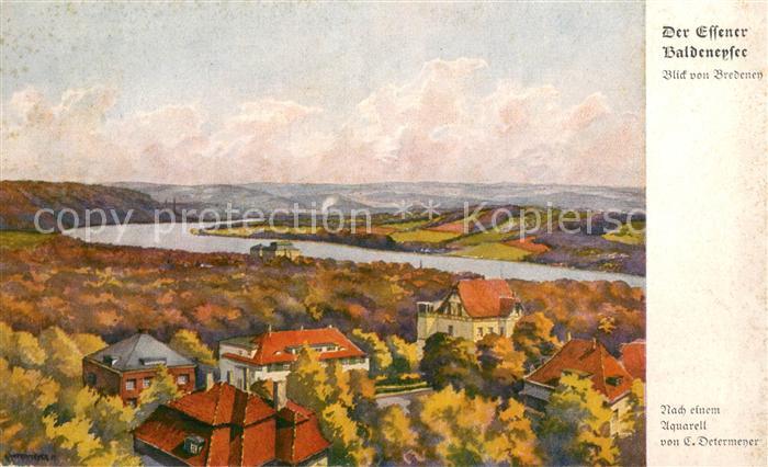 Bredeney Der Essener Baldeneysee von Bredeney aus Kuenstlerkarte von C. Determey