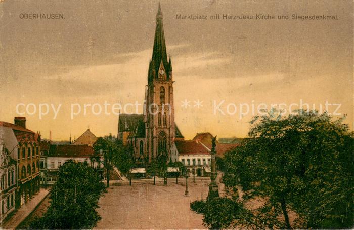 Oberhausen Marktplatz mir Herz-Jesu-Kirche und Siegesdenkmal Feldpost