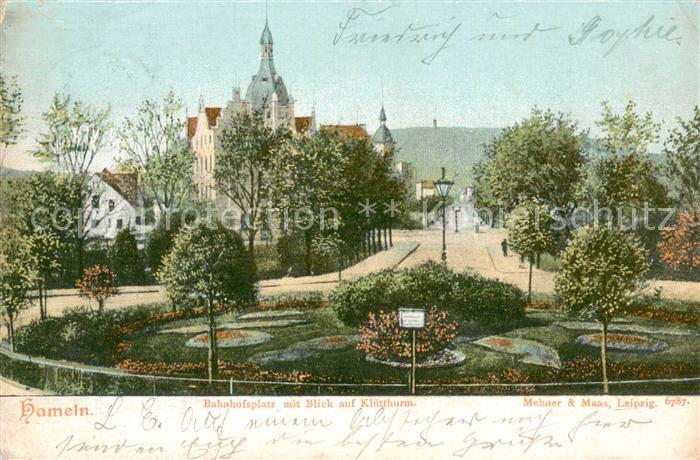 Hameln Weser Bahnhofplatz mit Kluetthurm