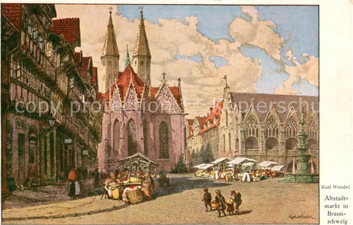 BRAUNSCHWEIG  CITY Altstadtmarkt Kuenstlerkarte von Karl Wendel