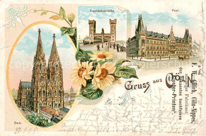 Koeln Rhein Dom Eisenbahnbruecke Post