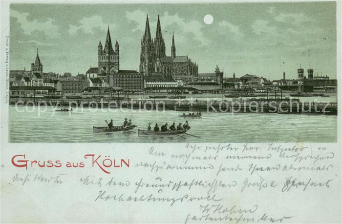 Koeln Rhein Mondscheinlitho Schiffbruecke