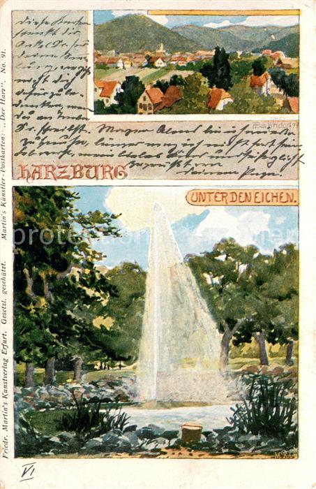 Harzburg Bad Unter den Eichen und Teilansicht Kuenstlerkarte signiert