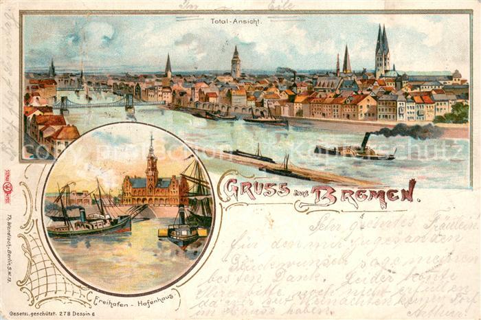 BREMEN  CITY Total-Ansicht und Freihafen-Hafenhaus