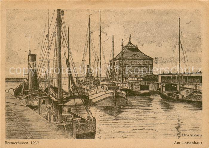Bremerhaven Am Lotsenhaus Zeichnung von Hartmann